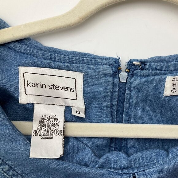 VTG Karin Steven Small Embroidered Denim Maxi Dress Peter Pan Collar Cottage - Picture 7 of 15